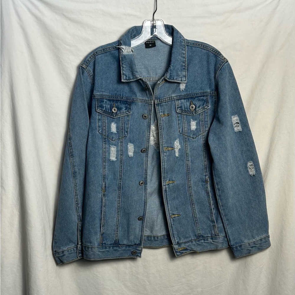 Sold Women's Denim Jean Jacket Size Medium Blue Distressed